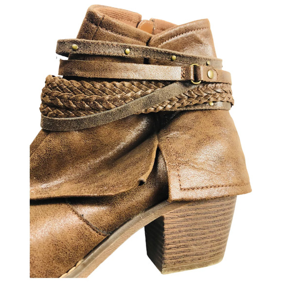 Lime Light Womens Faux Leather Cuffed Ankle Booties Block Heels Brown Size 10 - Picture 4 of 9